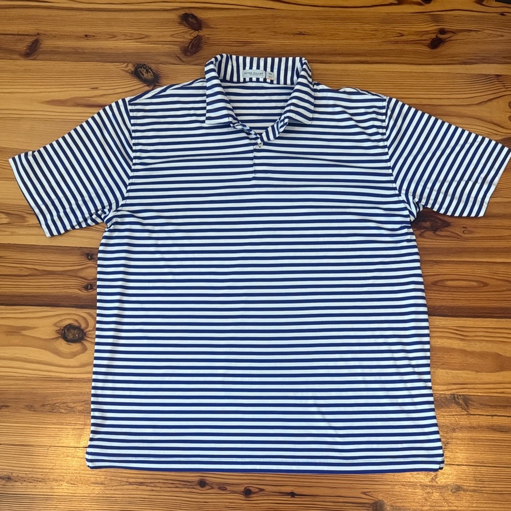 EUC Peter Millar Navy White Featherweight UPF 50+ Striped Polo athleisure XXL